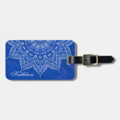 Elegant Custom Blue en White Mandala Bagagelabel (Voorkant horizontaal)