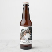 Elegant Custom Calligraphy Photo Wedding Bier Etiket (Voorkant)