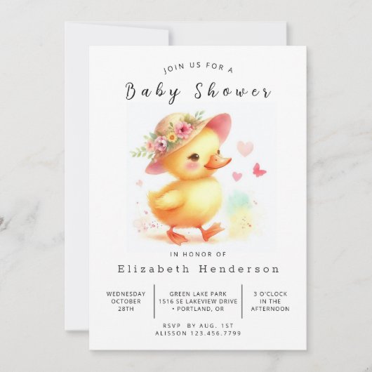 Elegant Custom Duck Baby shower Kaart (Voorkant)