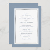 Elegant Custom Dusty Blue en Silver Wedding Kaart (Voorkant / Achterkant)