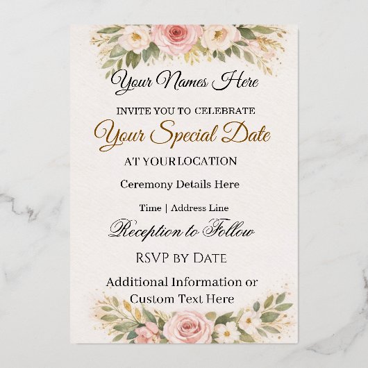 Elegant Custom Floral Wedding Invitations Design (Recto)