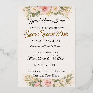 Elegant Custom Floral Wedding Invitations Design Folie Uitnodiging