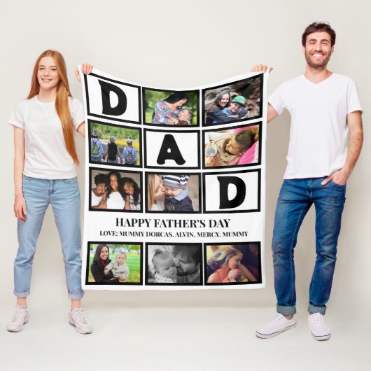 Elegant Custom Happy Fathers Dag 9 Foto Collage Fleece Deken (In situ)