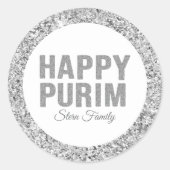 Elegant Custom Hebrew Happy Purim Silver Glitter Ronde Sticker (Voorkant)