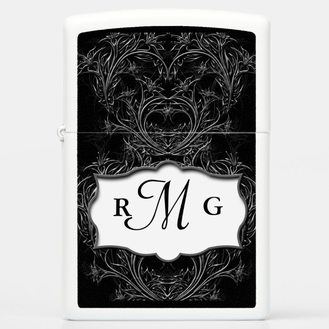 Elegant Custom initiaal Black Silver Zippo Lighter (Voorkant)