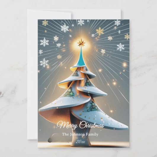 Elegant Custom Modern 3D Tree Christmas Feestdagenkaart (Voorkant)