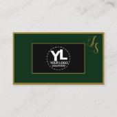 Elegant Custom Monogram en Logo Donkergroen Zwart Visitekaartje (Voorkant)