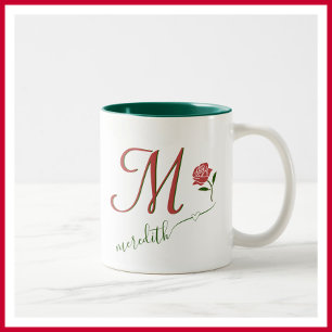 Elegant Custom Monogram Floral Heart Name Tweekleurige Koffiemok