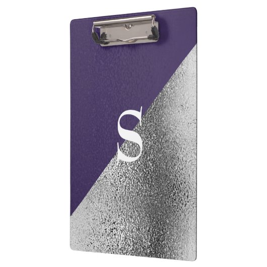 Elegant Custom Monogram Metallic Paars Silver Klembord (Links)