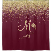 Elegant Custom Monogram Red Gold Sparkle Douchegordijn (Voorkant)