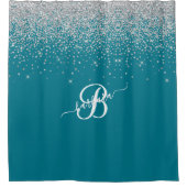 Elegant Custom Monogram Turquoise Silver Sparkle Douchegordijn (Voorkant)