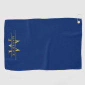 Elegant Custom Name and Initials Navy Blue Golfhanddoek (Horizontaal)