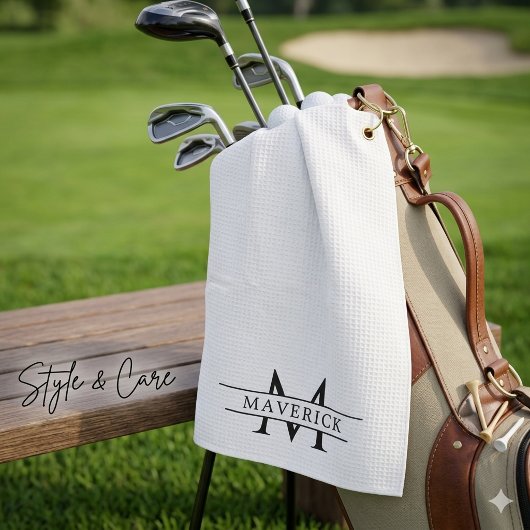 Elegant Custom Name and Initials White Golfhanddoek