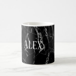Elegant Custom Name Black Marble Stone Coffee Mok