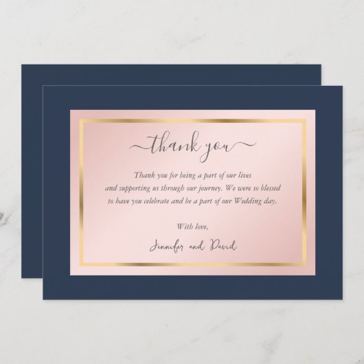 Elegant Custom Navy Blue Blush Gold Hartelijk dank Bedankkaart (Voorkant / Achterkant)
