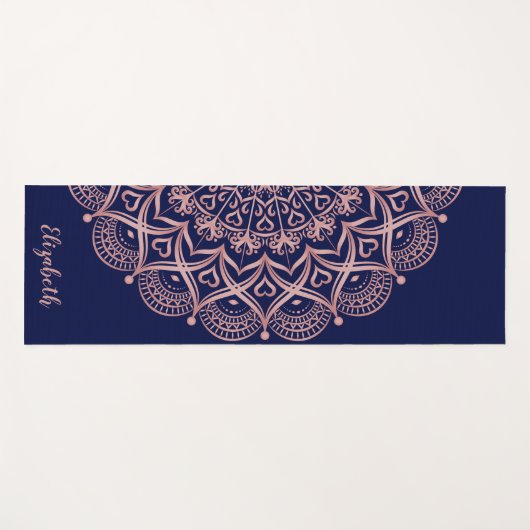 Elegant Custom Navy Blue en Roos Gold Mandala Yogamat (Voorkant (horizontaal))