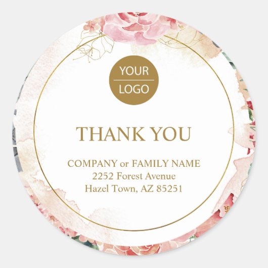 Elegant custom pastel bloemenroos "Bedankt" Ronde Sticker (Voorkant)