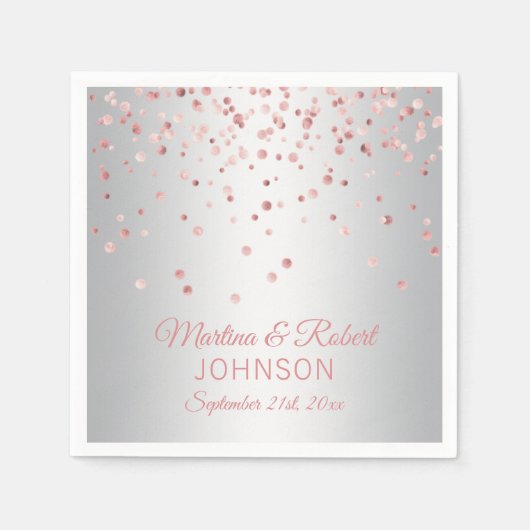 Elegant Custom Roos Goud Confetti & Grijs Bruiloft Servet (Voorkant)