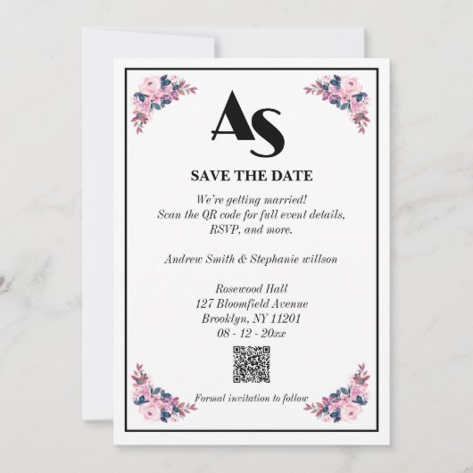 Elegant Custom Save the Date QR Invitation Kaart (Voorkant)