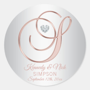 Elegant Custom Silver Grey Roos Gold Wedding Ronde Sticker