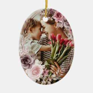 Elegant Custom Simple 2-Photo 2-sided Photo floral Keramisch Ornament