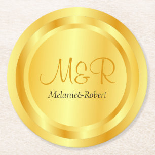 Elegant Custom Sjabloon Faux Gold Modern Monogram Ronde Kartonnen Onderzetter