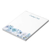 Elegant Custom Sky Blue White Waterverf Floral Notitieblok (Gedraaid)