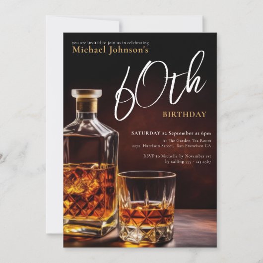 Elegant Custom Whiskey 60e Verjaardagsfeest Kaart (Voorkant)