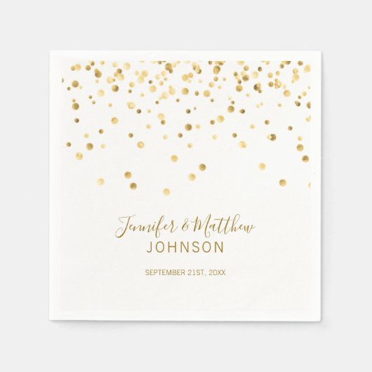 Elegant Custom White Gold Confetti Wedding Servetten (Voorkant)