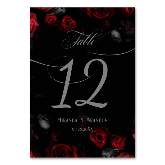 Elegant Custom Zwart en Rood Bloemen Bruiloft Kaart (Achterkant)