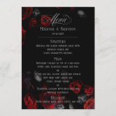 Elegant Custom Zwart en Rood Bloemen Bruiloft Menu (Voorkant)