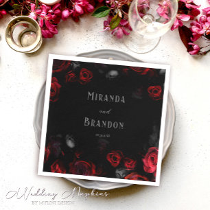 Elegant Custom Zwart en Rood Bloemen Bruiloft Servet