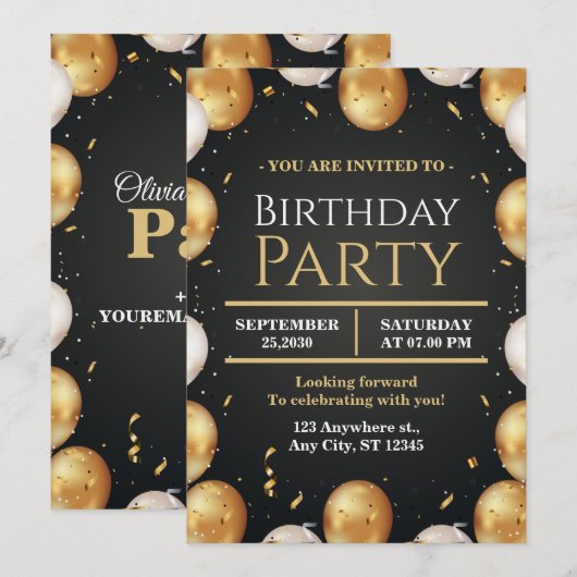 Elegant Customizable Birthday Invite Modern card Kaart (Voorkant / Achterkant)