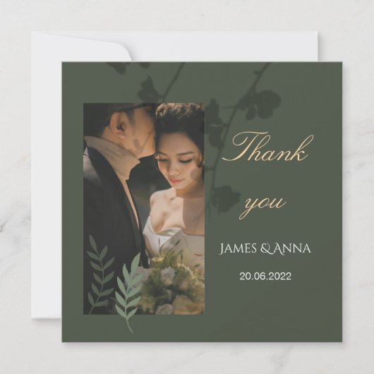Elegant customizable olive green wedding  bedankkaart (Voorkant)