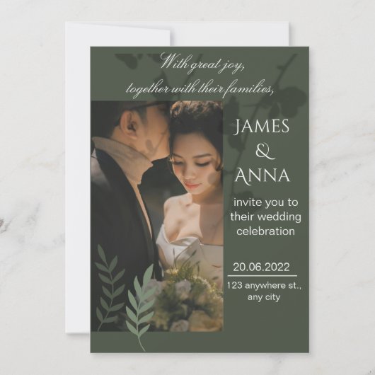 Elegant customizable olive green wedding  kaart (Voorkant)