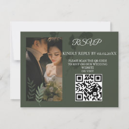 Elegant customizable olive green wedding RSVP kaartje