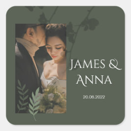 Elegant customizable olive green wedding vierkante sticker