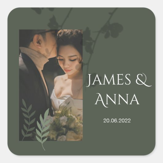 Elegant customizable olive green wedding  vierkante sticker (Voorkant)