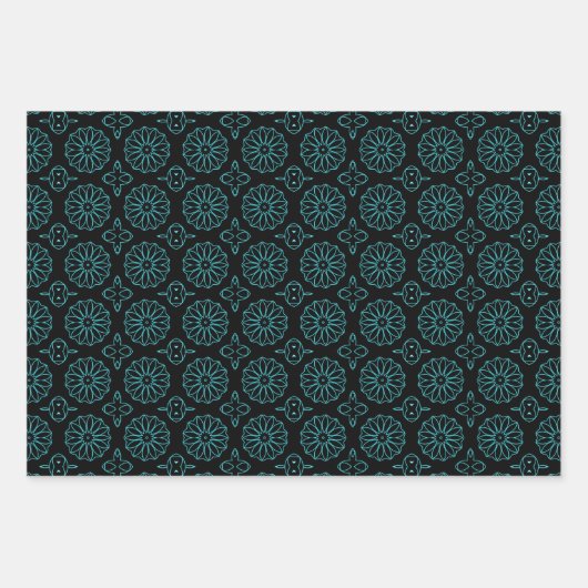 Elegant Cute Black en Blauwgroen geometrische patr Inpakpapier Vel (Voorkant 3)