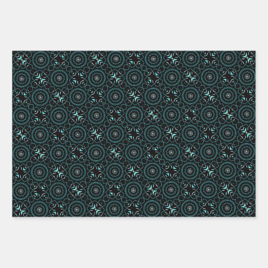 Elegant Cute Black en Blauwgroen geometrische patr Inpakpapier Vel (Voorkant 2)