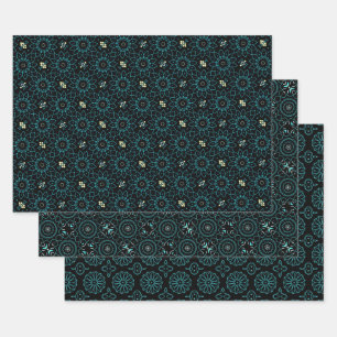 Elegant Cute Black en Blauwgroen geometrische patr Inpakpapier Vel
