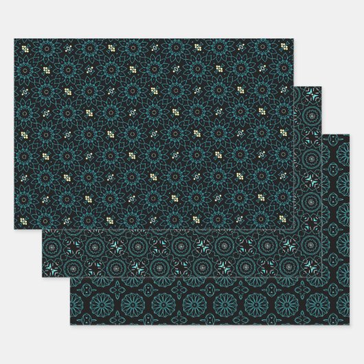 Elegant Cute Black en Blauwgroen geometrische patr Inpakpapier Vel (Set)