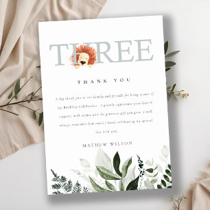 Elegant Cute Boho Lion Foliage 3e derde verjaardag Bedankkaart