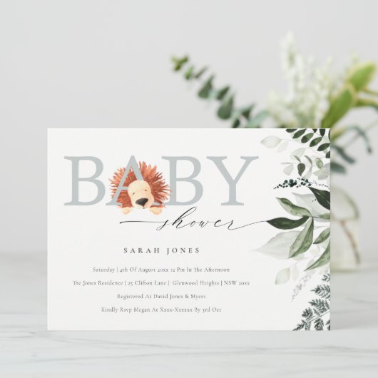 Elegant Cute Boho Lion Foliage Baby shower Invite Bedankkaart (Staand voorkant)
