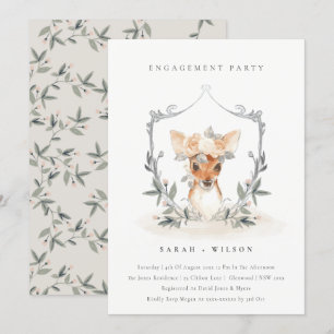 Elegant Cute Deer Floral Crest Verloving nodigt ui Bedankkaart