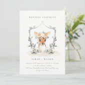 Elegant Cute Deer Floral Crest Wedding Invite Bedankkaart (Staand voorkant)