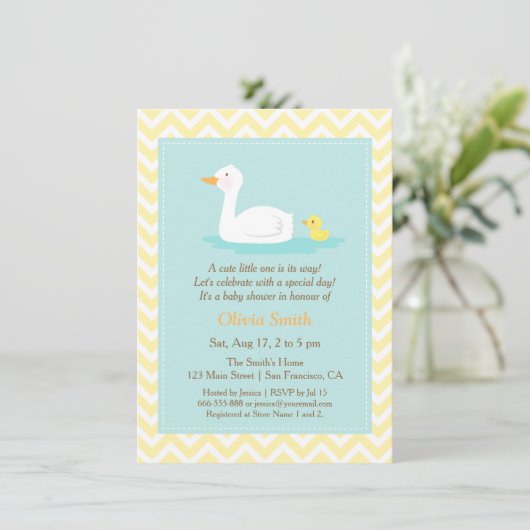 Elegant Cute Duck Chevron Baby Shower Invitations (Debout devant)