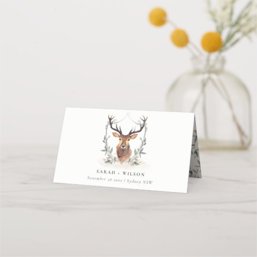 Elegant Cute Dusky Deer Floral Crest Wedding (Voorkant)
