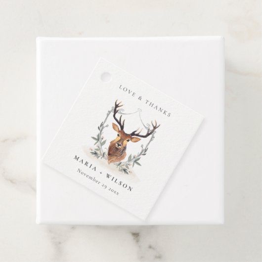 Elegant Cute Dusky Deer Floral Crest Wedding Bedankjes Labels (In situ)