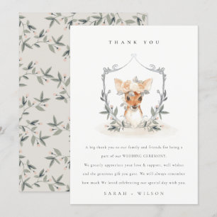 Elegant Cute Dusky Deer Floral Crest Wedding Bedankkaart